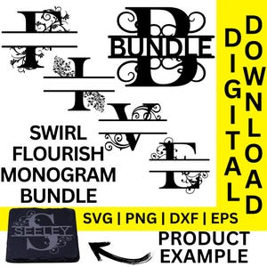 Paquete de monogramas n.° 1: 5 diseños en formato SVG, DXF, PNG y EPS, alfabeto de monogramas divididos, monogramas de apellidos, archivos digitales, archivos de corte y archivos de grabado