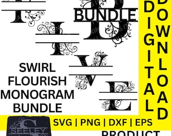 Monogrambundel #3-5 ontwerpen svg, dxf, png en eps, gesplitst monogramalfabet, familienaammonogram, digitale bestanden, gesneden bestand, gravurebestand