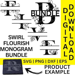 Pacote de Monogramas nº 2 - 5 designs svg, dxf, png e eps, alfabeto de monograma dividido, monograma de sobrenome, arquivos digitais, arquivo de corte, arquivo de gravura