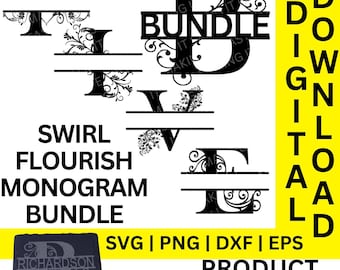 Monogrambundel #2-5 ontwerpen svg, dxf, png en eps, gesplitst monogramalfabet, familienaammonogram, digitale bestanden, gesneden bestand, gravurebestand