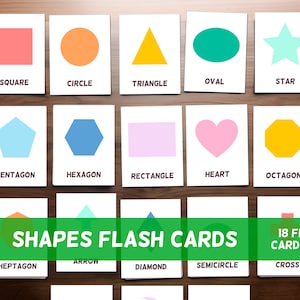 18 Tarjetas flash de formas coloridas, Materiales preescolares, Imprimibles para educación en el hogar, Materiales Montessori, Tarjetas flash geométricas, Tarjetas educativas