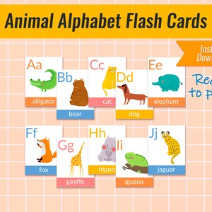 Alphabet flash cards Animal Printable preschool cards, Alphabet cards  Montessori Cards,  Early learning resource, Classroom Decor