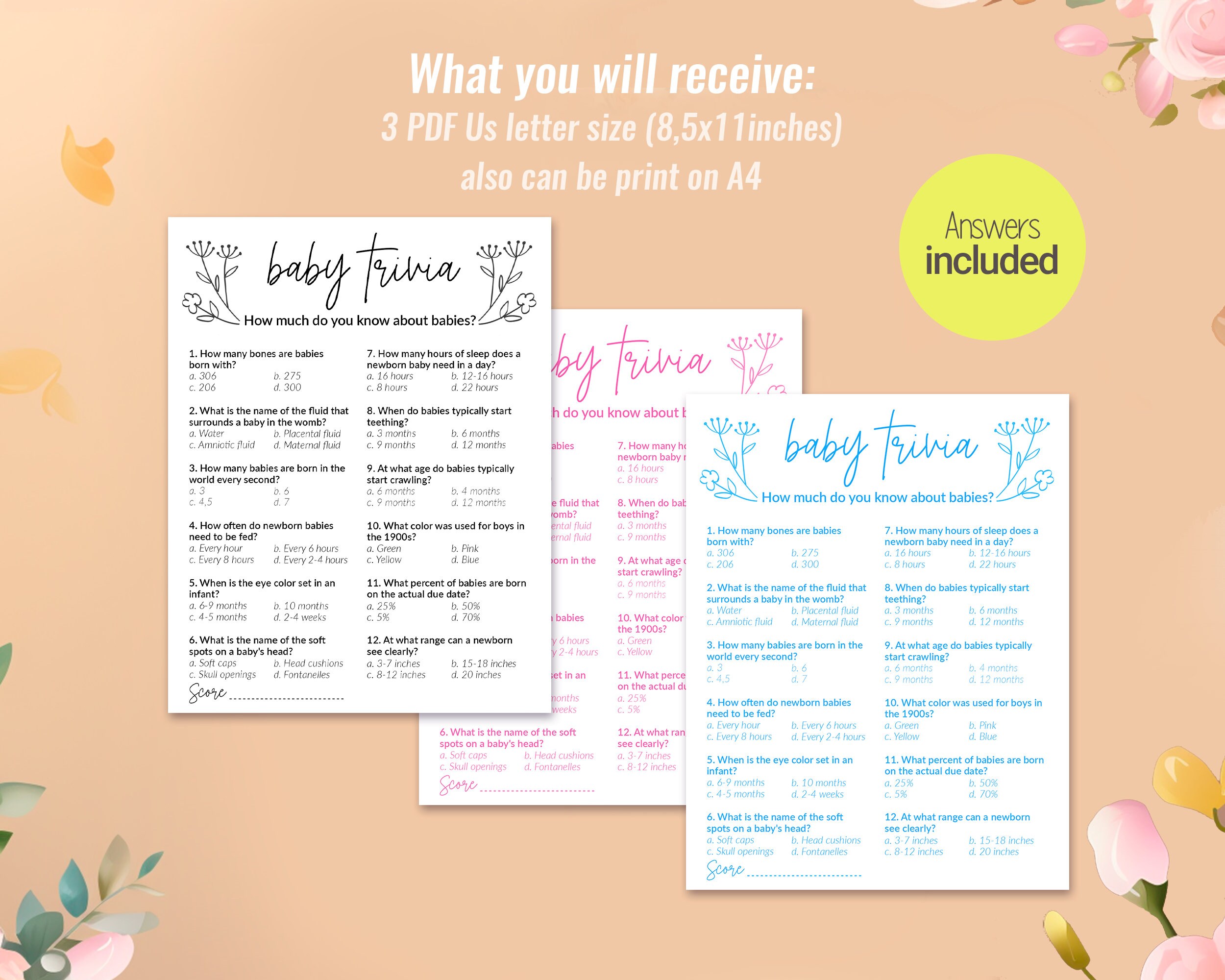 Baby Shower Trivia Game, Baby Shower Printable Game, Trivia Questions ...