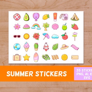 Summer Stickers Png, Summer Digital Stickers, Pre-cropped, Goodnotes Stickers, Ai stickers, Svg stickers Eps, Stickers iPad, Vector stickers