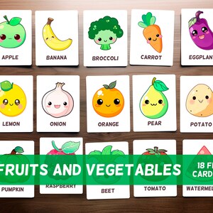 Montessori Fruits and Vegetables Flash Cards, Printable Educational Material for Toddlers, Perfect for Montessori Education and Preschools