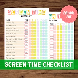 Earn Screen Time Checklist Weekly, Editable Printable Screen Time Chore Chart, Screentime Tracker, Summer Checklist, Daily Routine Kids