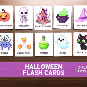 10 tarjetas flash de Halloween, tarjetas flash Montessori, materiales didácticos actividad de Halloween, imprimibles Montessori, tarjetas flash de educación en el hogar
