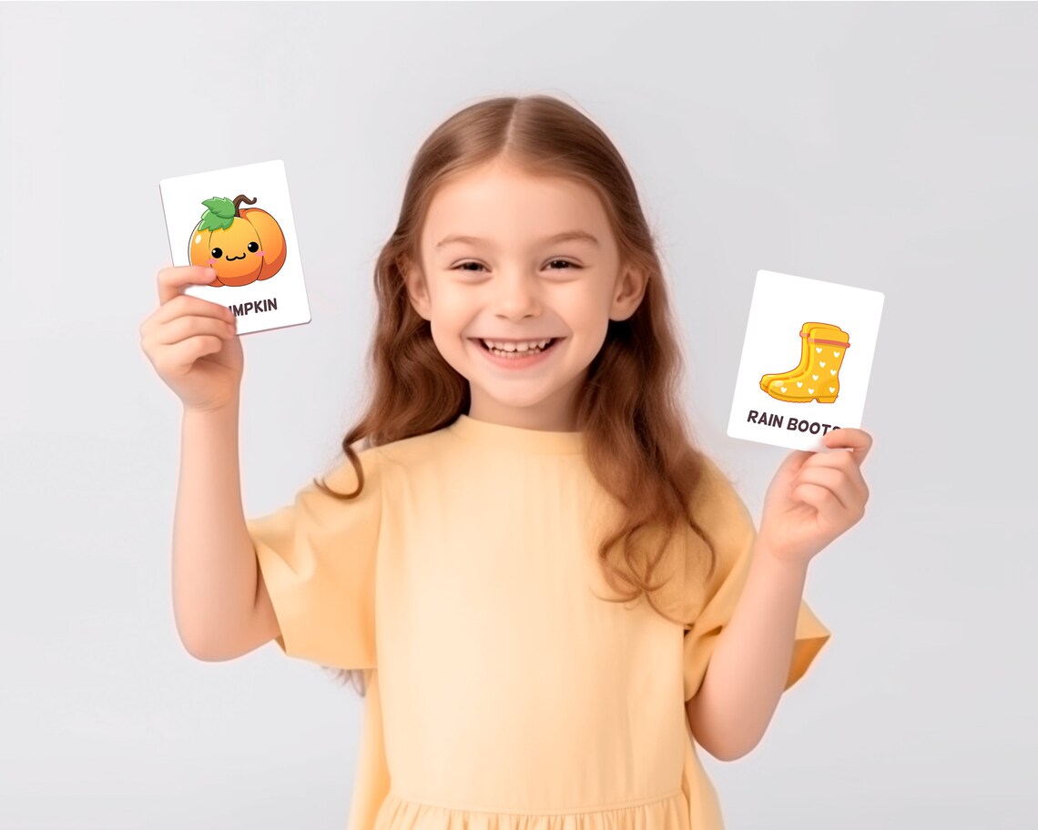20 Autumn Flash Cards, Montessori Flash Cards, Teaching Materials Autumn Activity, Montessori