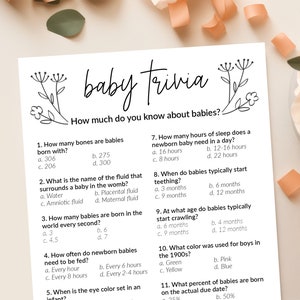 Baby Shower Trivia Game, Baby Shower Printable Game, Trivia Questions ...