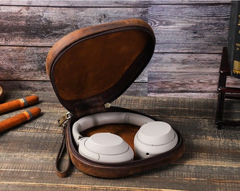 Personalized Engraving Custom Cowhide Leather Sony WH-1000XM4 Headphones Earphones Protect Case Cover