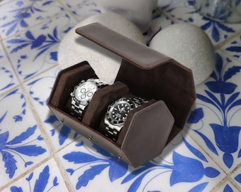 Personalized Engraving Custom Cowhide Leather Hexagon Travel Watch Case Organizer Box for Watch & Bracelets