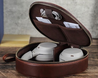 Personalized Engraving Custom Cowhide Leather Sony WH-1000XM4 WH1000XM5 WH1000XM6 Headphones Earphones Protect Case Cover
