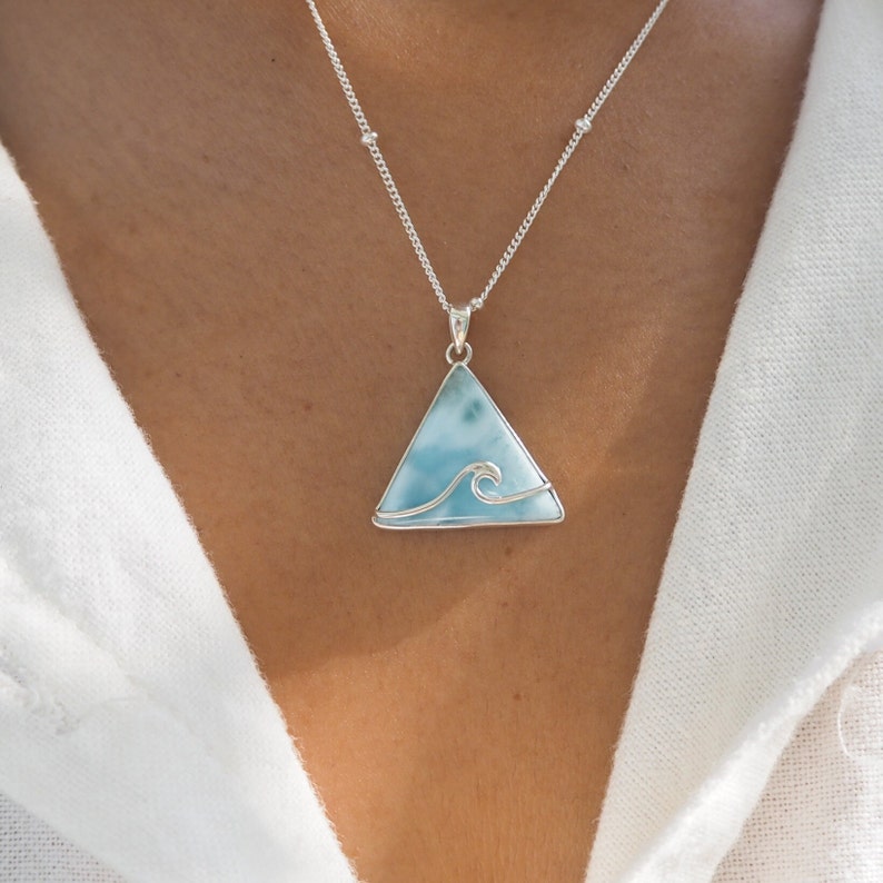 Collana Wave At Aloha Jewelry Collana Larimar Anello Larimar Pietra Larimar Larimar Gioielli da spiaggia Gioielli da surf immagine 1