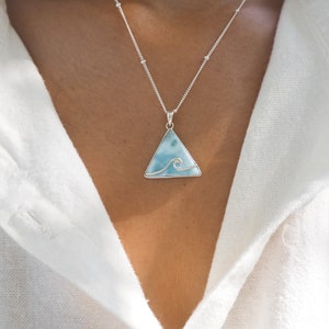 Collana Wave At Aloha Jewelry Collana Larimar Anello Larimar Pietra Larimar Larimar Gioielli da spiaggia Gioielli da surf immagine 2