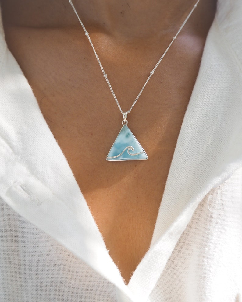 Collana Wave At Aloha Jewelry Collana Larimar Anello Larimar Pietra Larimar Larimar Gioielli da spiaggia Gioielli da surf immagine 2