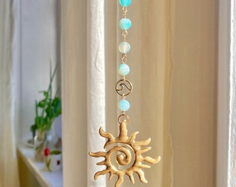 Breezy Sunshine Car Charm - Blue and Gold - rearview mirror decor - cute boho indie beachy summer accessory -gifts for teens - gifts for her