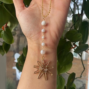 Sunny Crystal Car Charm. Enchanting and Unique Car Accessory. Cute Boho Rearview Mirror Decoration for Women. Car Gifts for Her.