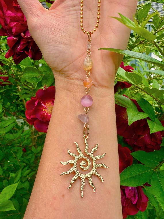 Handmade Crystal Sunset Car Charm: Agate, Citrine Boho Rearview Mirror Decoration. Unique Car Accessory. Handmade Gift.