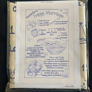 Recipe for a Happy Marriage TEA TOWEL Natural/Navy Print
