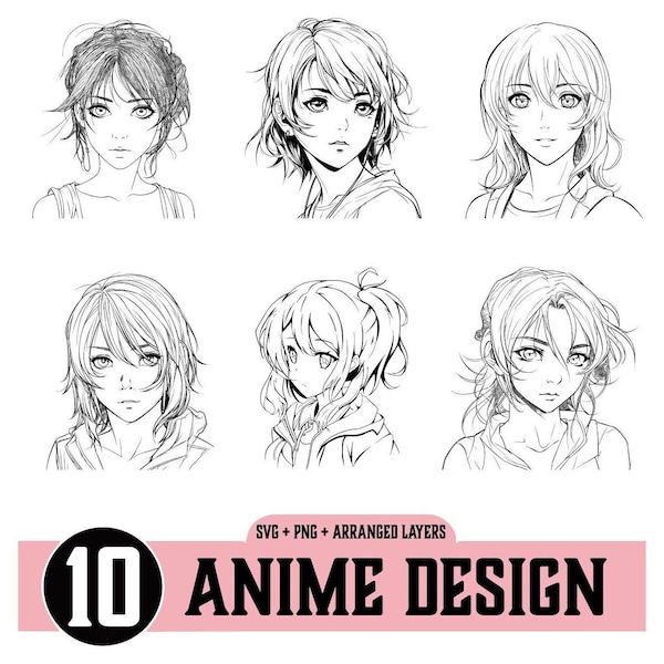 10 Anime svg bundle, manga svg, girl Anime draw, Anime svg design, Anime kawaii, cute Anime svg, Anime vector_BD, sketch anime girl, drawing