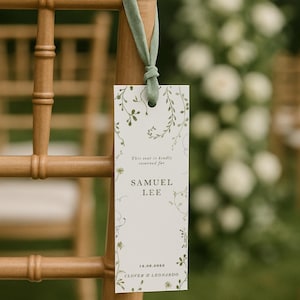 Personalised Wedding Reserved Chair Tags with Custom Ribbon | Ceremony Chair Signs | Aisle Chair Decor | Elegant Botanical Wedding Decor