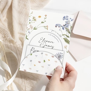 Meadow Pressed Wildflower Garden Wedding Invitation Suite / Floral Stationery Card / Dreamy Spring / Handmade Boho Flower Shower Bundle