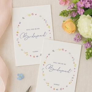 Cartão de pedido de casamento com flores silvestres em tons pastel | Convite floral para madrinha | Cartão "Você quer ser minha madrinha" | Papelaria para casamento Cottagecore