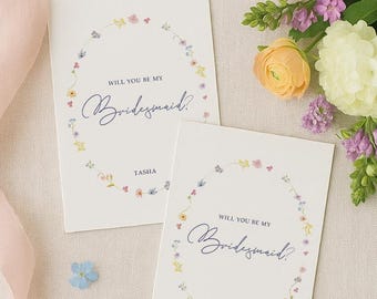 Pastel Wildflower Bridesmaid Proposal Card | Floral Bridesmaid Invite | Will You Be My Bridesmaid Card | Cottagecore Wedding Stationery