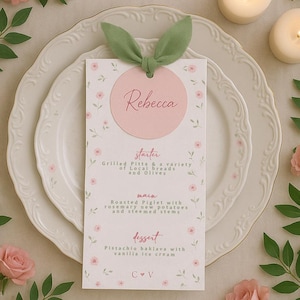 Frühlings-Hochzeits-Menü in Salbei und rosa Wildblumen / Blumen-Briefpapier / Verträumter Frühling / Handgemachtes Boho-Blumen-Dusche-Bündel / Wiesen-Garten