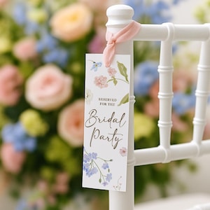 Personalised Reserved Chair Tags for Wedding – Bridal Party Aisle Seat Signs – Tag with Ribbon – Floral Wedding Ceremony Decor