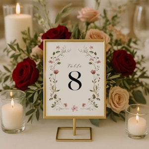 Numéro de table de mariage rose fleurs sauvages / Papeterie florale / Printemps de rêve / Fleur bohème faite main / Vintage romantique / Signalisation de jardin pressée