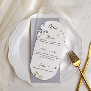 Meadow Pressed Wildflower Garden Wedding Menu / Floral Stationery Card / Dreamy Spring / Handmade Flower Shower Sign / Signalisation