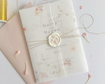 Wildflower Wedding Invitation Suite / Floral Stationery Card / Dreamy Spring / Handmade Boho Pressed Flower Vellum Jacket Meadow Garden