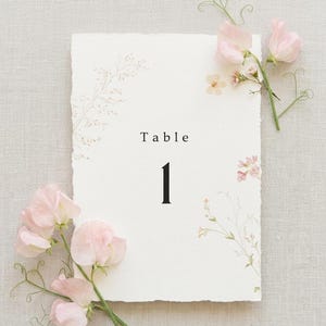 Wildflower Table Number Card: Deckled Edge Cotton, Boho Meadow Garden Stationery