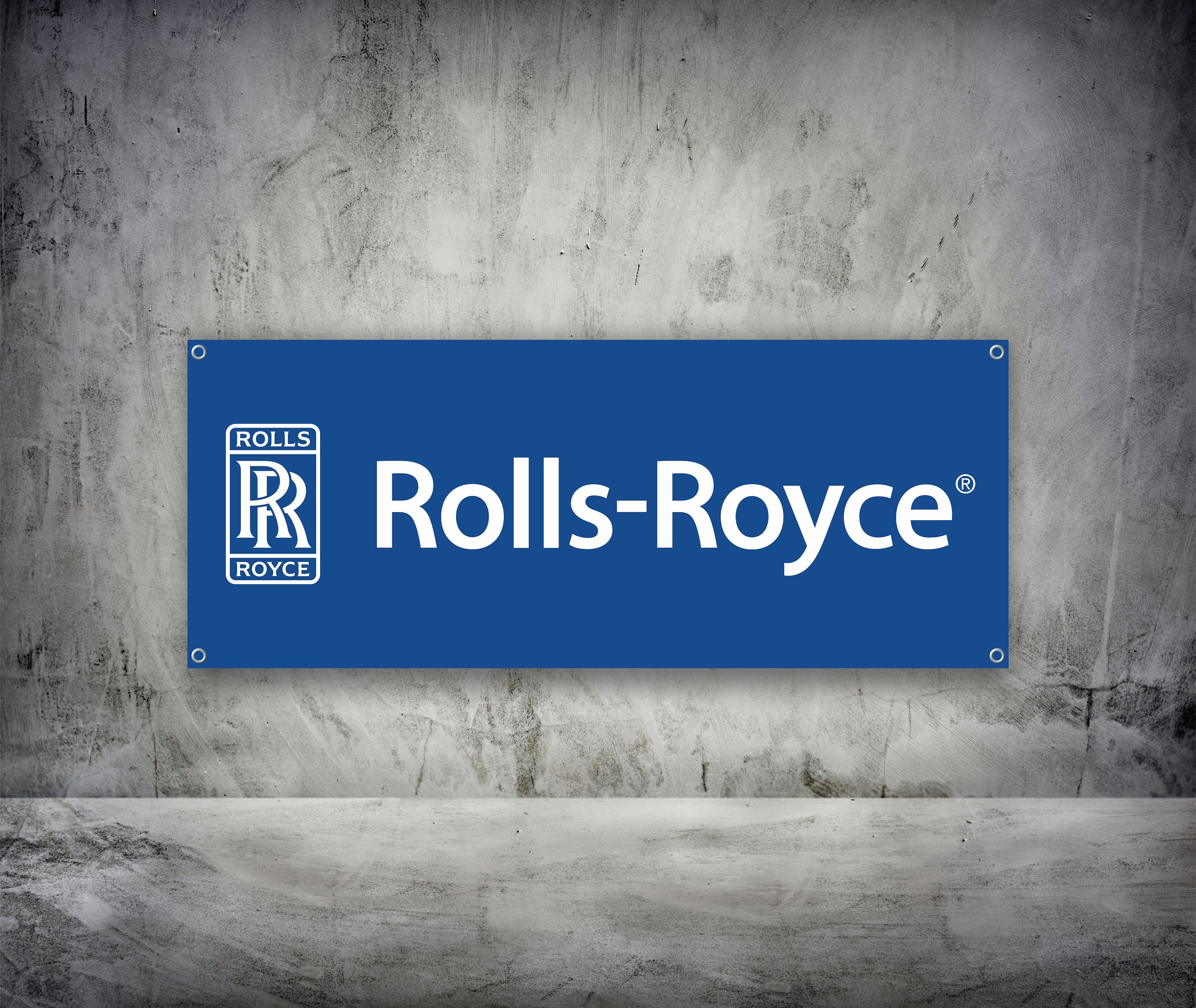A LARGE VINTAGE ROLLS ROYCE FLAG white on brown possibly from a Rolls  Royce garage approx 28