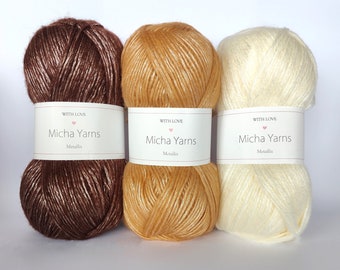 Metallic 57 Acrylic / 43 Polyester yarn - 100g - 285meter - 10 colours