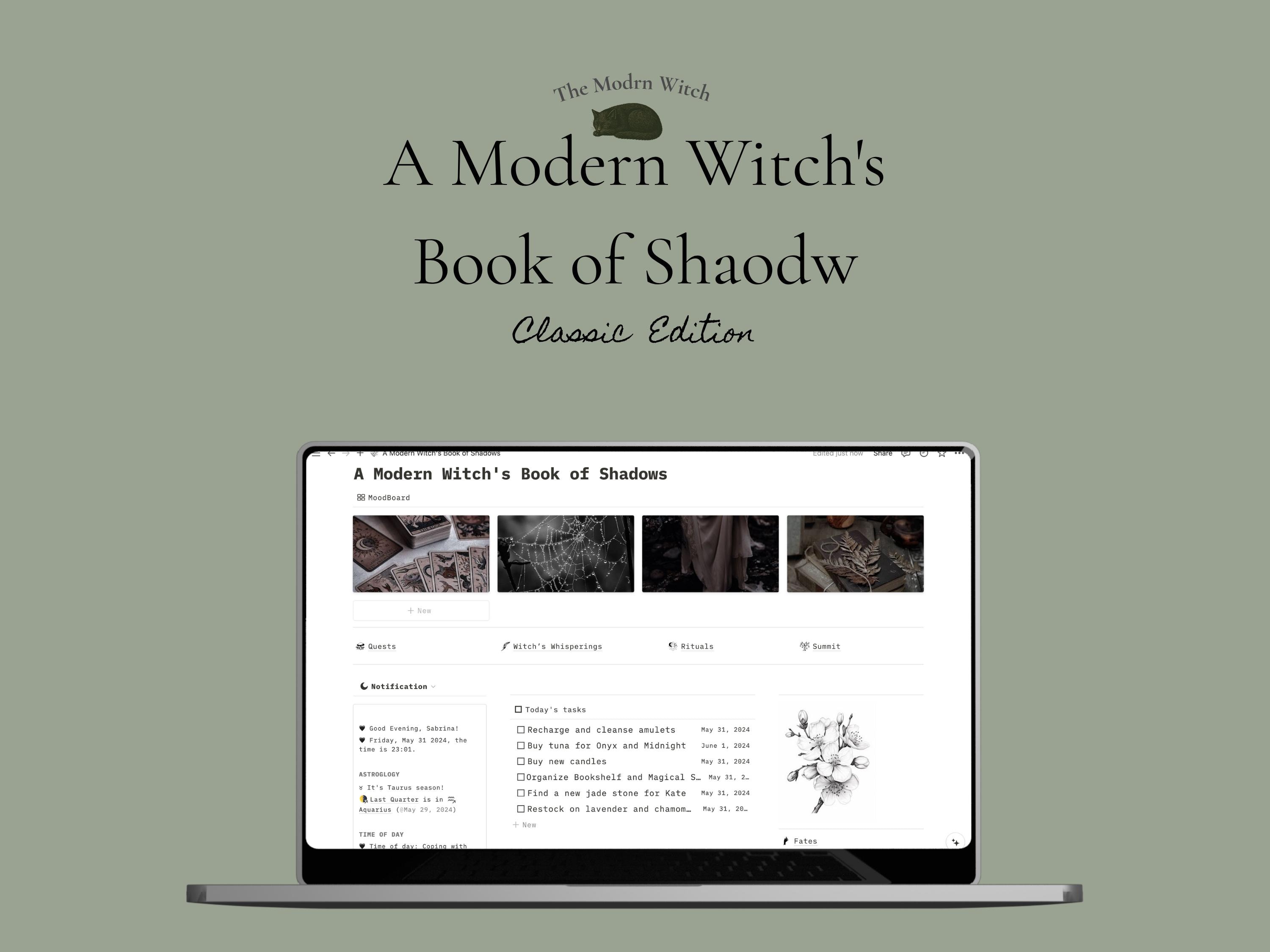 Modern Witch Book of Shadows Classic Edition · Notion Planner & Grimoire · Spell Book · Divination · Astrology · Crystals · Herbs