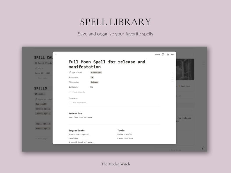 Spell Text Thing Modern Witch Notion Spell Book Template · Digital Grimoire · Witchcraft ...