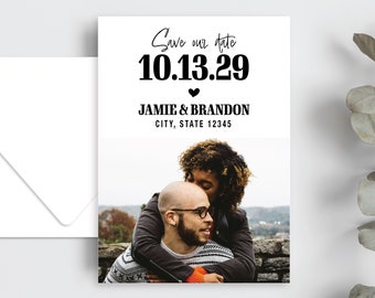 Jamie - Minimalist Wedding Save the Date, printed wedding save the date with envelopes, semi-custom