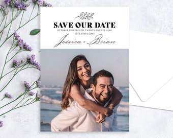 Jessica - Minimalist Wedding Save the Date, printed wedding save the date with envelopes, semi-custom
