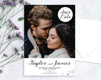 Taylor - Minimalist Wedding Save the Date, printed wedding save the date with envelopes, semi-custom