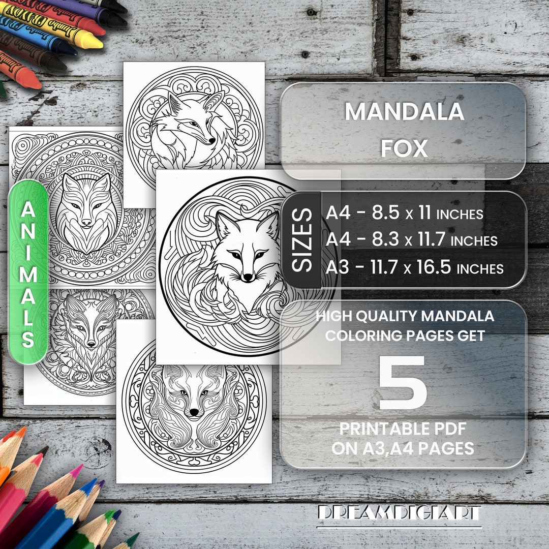 Mandala Fox Coloring Page All Age Coloring Page Mandala Animal - Etsy