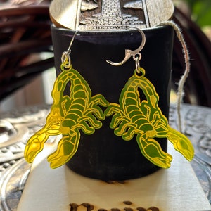 Neon yellow, acrylic scorpion earrings, Scorpio gifts, zodiac gifts, unique bold jewelry, entomology fans