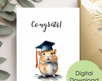 Printable Graduation Card Cute Hamster Graduation Gift Digital Download Card for Graduates