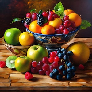 Digitaal stilleven Fruitschaalschildering _V1_AI gegenereerd