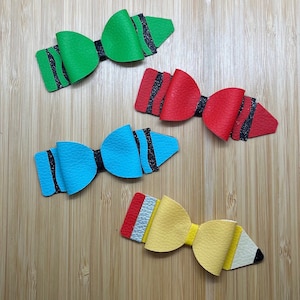 Girls school crayon and pencil hair bow clip 2.5”