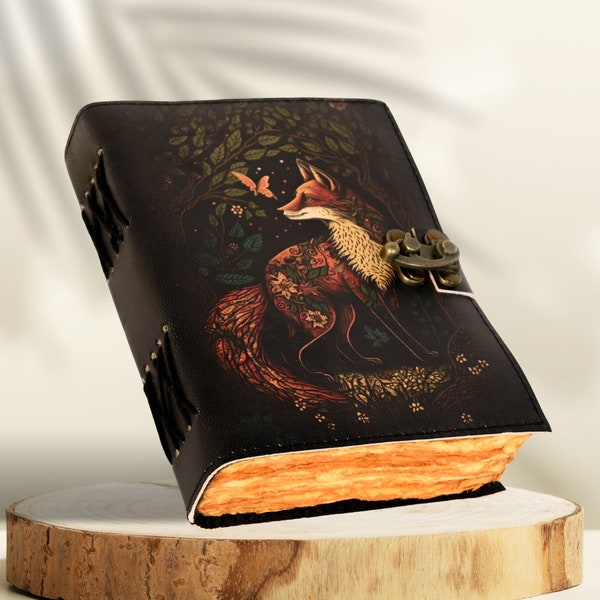Cahier rustique en cuir de renard pour écrire et dessiner, cadeau pour elle, journal intime artisanal, livre des ombres, livre vintage, livre de sorts vierges