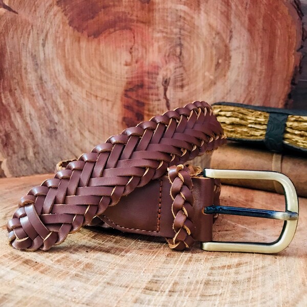 AR Artifact - Cinturones trenzados para hombre - Cinturón de cuero trenzado para hombre Cinturones de golf encerados con aceite Cinturones de vestir para jeans casuales con caja de regalo