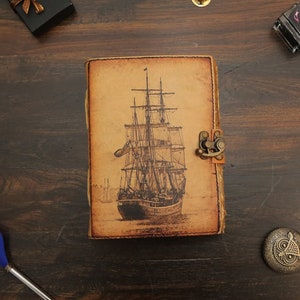 sailing ship boat Journal Genuine Leather Journal, Leather Notebook, Gift for Women and Men Handmade Paper, Travel Journal, Birthday Gift