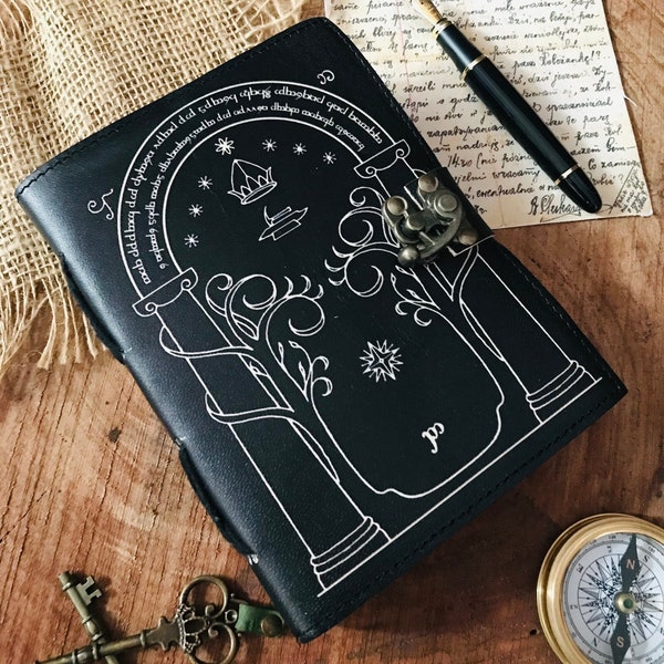 Grimoire leather journal, Doors of Durin, Tolkien Lord of the Rings, spell book book of shadows Gift for him, gift for her, fantasy journal